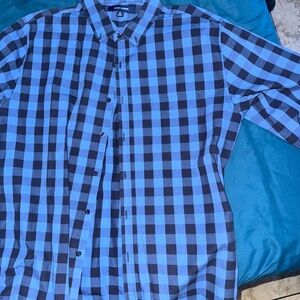 Men's Blue and Black Checkered Shirt